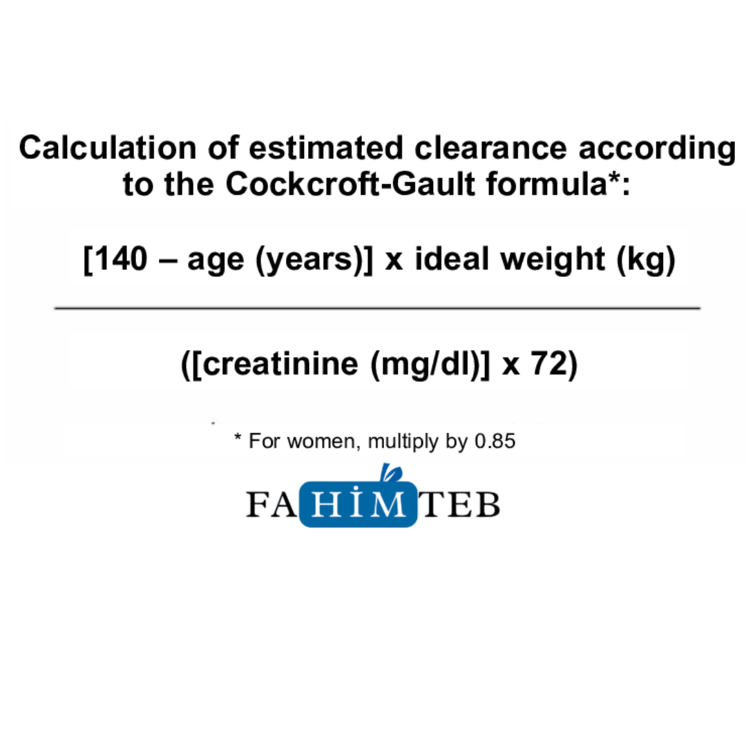 نحوه محاسبه کلیرانس کراتین: فرمول کوکرفت-گولت (Cockcroft-Gault Equation) یا فرمول MDRD (Modification of Diet in Renal Disease)