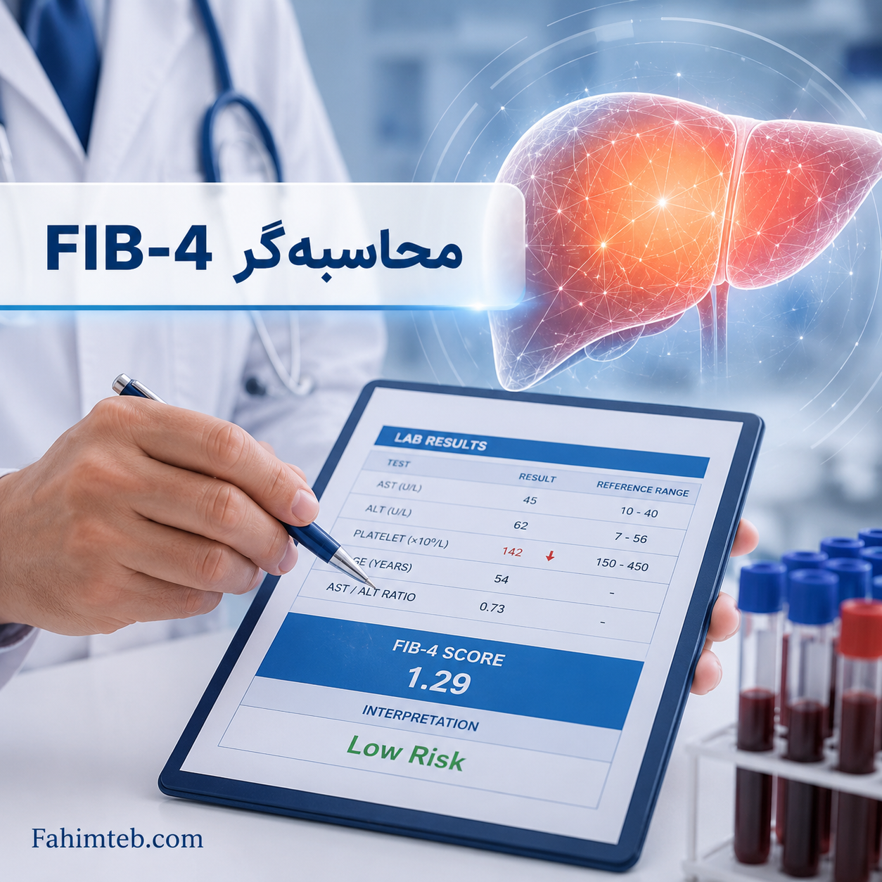 محاسبه‌گر FIB-4 | تست آنلاین کبد چرب و فیبروز